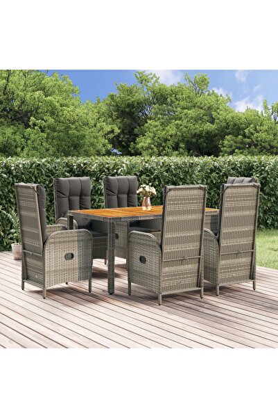 vidaxl Set mobilier de gradina cu perne, 7 piese, gri, poliratan