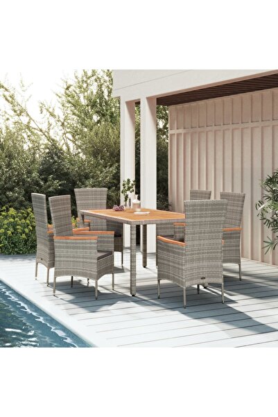vidaxl Set mobilier de gradina cu perne, 7 piese, gri, poliratan