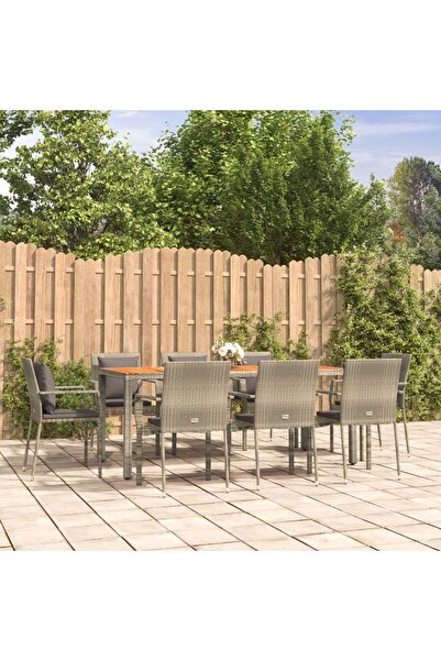 Concept Σετ επίπλων κήπου με μαξιλάρια, 9 τεμάχια, γκρι, πολυρατάν