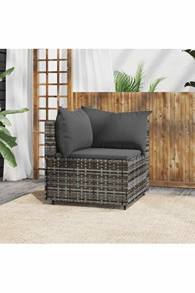 Concept Γωνιακός καναπές με Μαξιλάρι κήπου, γκρι, πολυρατάν