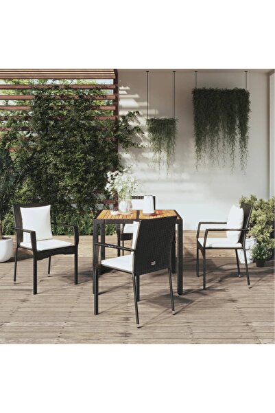 vidaxl Set mobilier de gradina cu perne, 5 piese, negru, poliratan