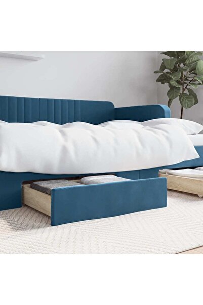 Concept Sertare de pat 2 buc, albastru, lemn prelucrat și catifea