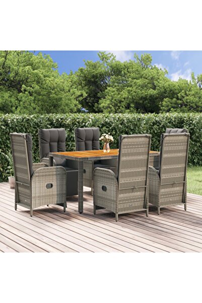vidaxl Set mobilier de gradina cu perne, 7 piese, gri, poliratan