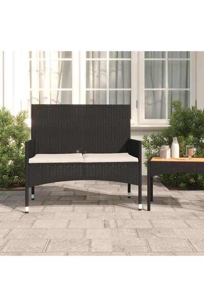 Concept Διθέσιο παγκάκι κήπου με μαξιλάρια, μαύρο, πολυρατάν