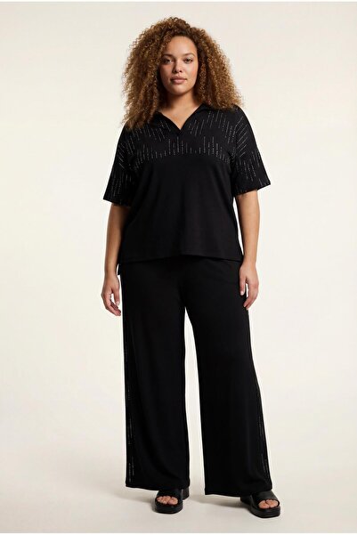 Ebsumu Women's Plus Size Stone Printed Sho Fabric Black Tracksuit Set