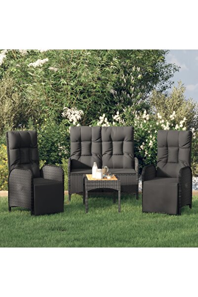 Concept Σετ επίπλων κήπου 4 τεμαχίων με μαύρα μαξιλάρια από πολυρατάν