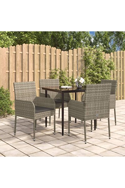 Concept Σετ επίπλων κήπου 5 τεμαχίων με μαξιλάρια, μαύρο/γκρι, πολυρατάν