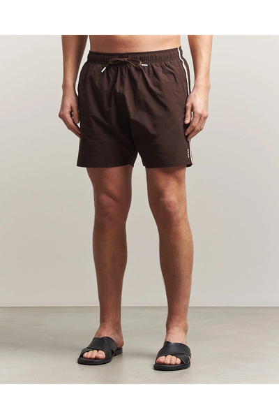 BOSS Men's Beli Tie-Detail Pocketed Lined Short Length Brown Swim Shorts 5049...