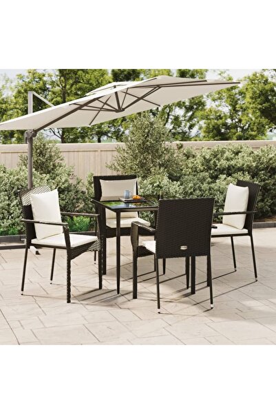 Concept Σετ επίπλων κήπου 5 τεμαχίων με μαξιλάρια, μαύρο, πολυρατάν