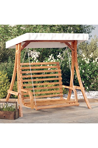 Concept Κουνιστό παγκάκι με τέντα, από μασίφ ξύλο ερυθρελάτης με φινίρισμα τικ