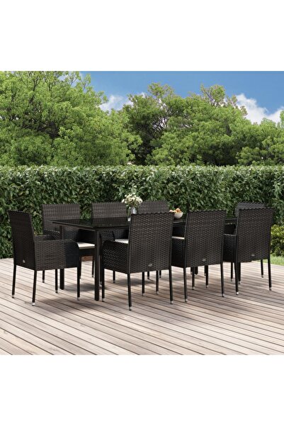 Concept Σετ επίπλων κήπου με μαξιλάρια, 9 τεμάχια, μαύρο, πολυρατάν