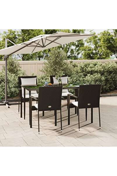 Concept Σετ ξαπλώστρας κήπου 5 τεμαχίων με μαξιλάρια, μαύρο, πολυρατάν