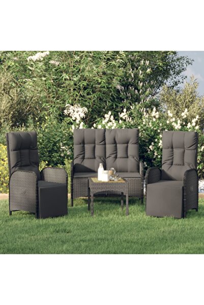 Concept Σετ επίπλων κήπου 3 τεμαχίων με μαξιλάρια, μαύρο, πολυρατάν