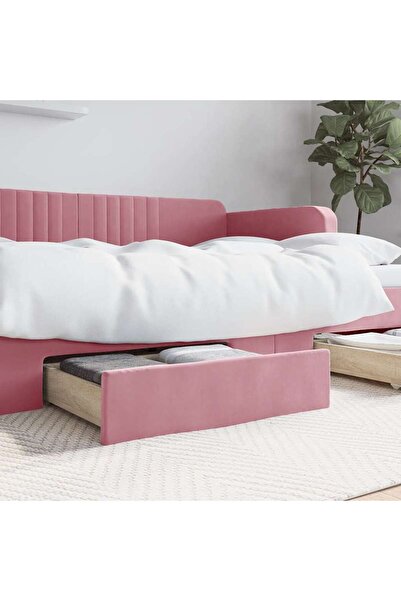 Concept Sertare de pat 2 buc, roz, lemn prelucrat și catifea