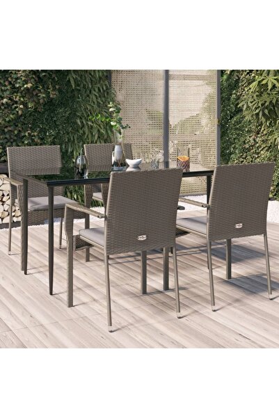 Concept Σετ επίπλων κήπου με μαξιλάρια, 5 τεμάχια, μαύρο και γκρι, πολυρατάν