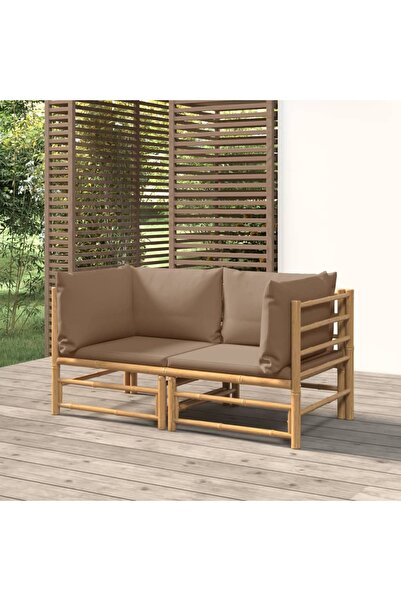 Concept Γωνιακός καναπές κήπου, μαξιλάρια σε μπεζ-γκρι χρώμα, 2 τεμ., Μπαμπού