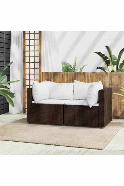 Concept Γωνιακοί καναπέδες κήπου με μαξιλάρια, 2 τεμ., καφέ, πολυρατάν