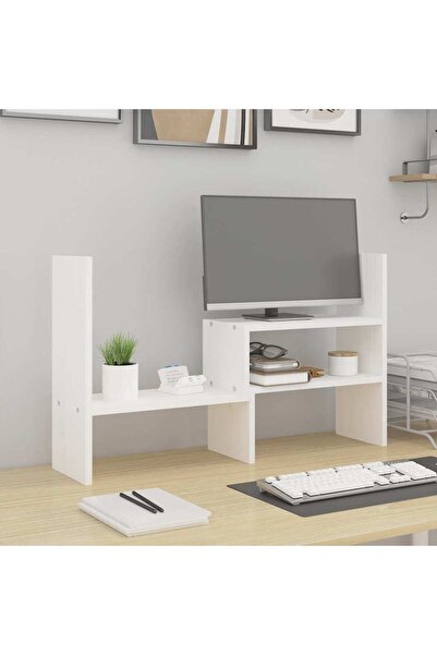 Concept Βάση οθόνης, λευκή, (39-72)x17x43 cm, μασίφ ξύλο πεύκου