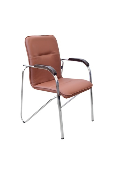 Concept Mobili Ξύλινη καρέκλα επισκέπτη MULLER, καφέ οικολογικό Δερμάτινο