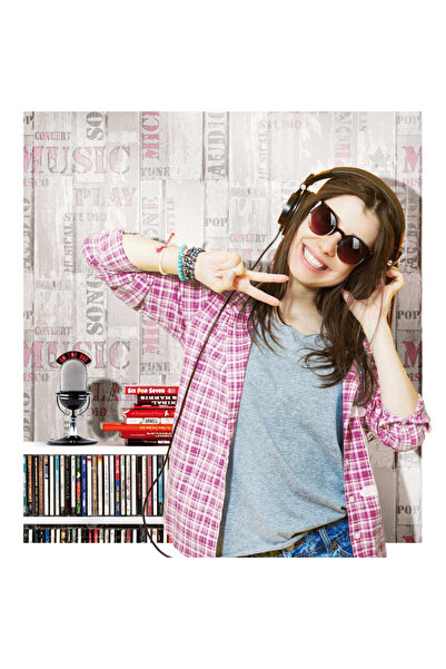 Noordwand Urban Friends & Coffee Tapet model scânduri din lemn cuvinte bej & roz