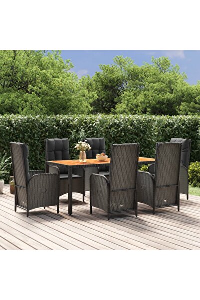 Concept Set mobilier de grădină cu perne, 7 piese, negru, poliratan