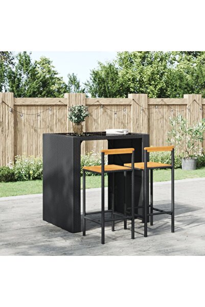 Concept Σκαμπό μπαρ 2 τεμάχια μαύρο, πολυρατάν και μασίφ ξύλο ακακίας