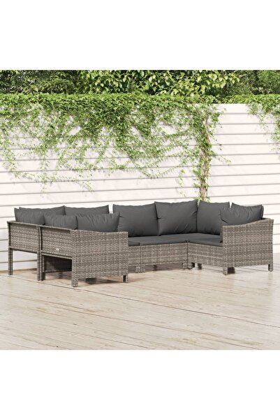 Concept Σετ επίπλων κήπου 6 τεμαχίων με μαξιλάρια, γκρι, πολυρατάν
