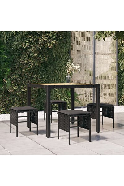 Concept Σκαμπό κήπου με μαξιλάρια, 4 τεμάχια, μαύρα, πολυρατάν