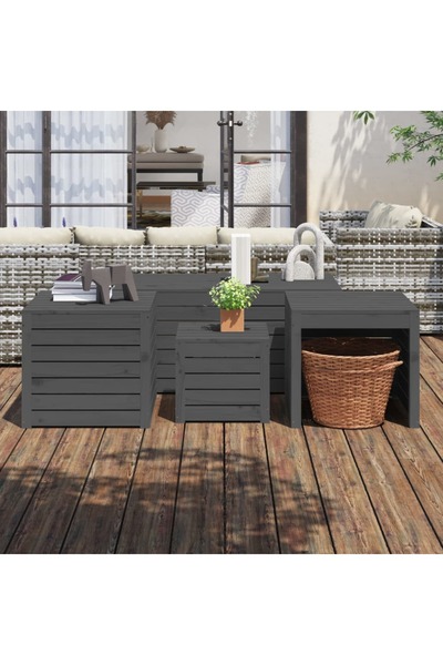 Concept Σετ κουτιών κήπου, 4 τεμάχια, γκρι, μασίφ ξύλο πεύκου