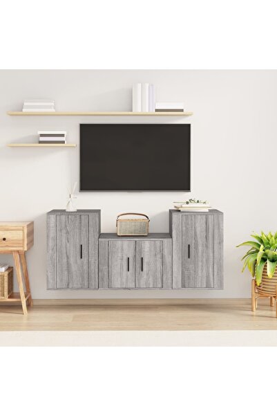Concept Set dulap TV, 3 piese, gri sonoma, lemn prelucrat