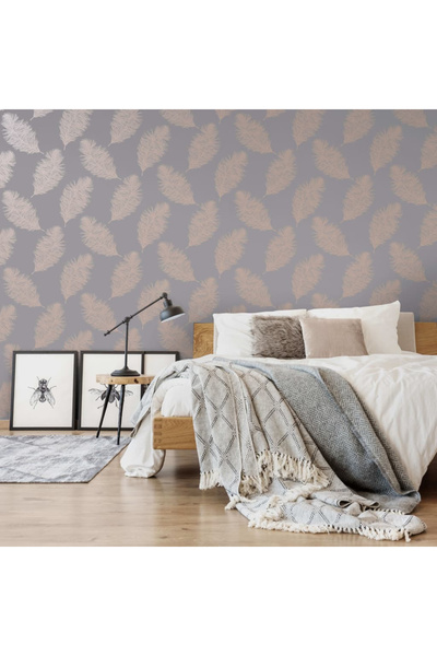 DUTCH WALLCOVERINGS Tapet "Fawning Feather", gri și aur roz