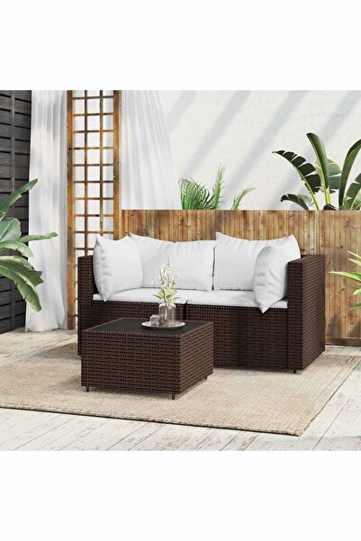 Concept Σετ επίπλων κήπου με μαξιλάρια, 3 τεμάχια, καφέ, πολυρατάν