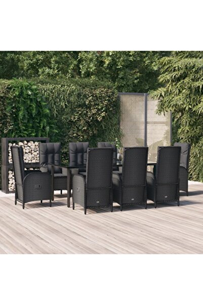 Concept Σετ επίπλων κήπου με μαξιλάρια, 9 τεμάχια, μαύρο, πολυρατάν