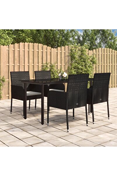 Concept Σετ ξαπλώστρας κήπου 5 τεμαχίων με μαξιλάρια, μαύρο, πολυρατάν