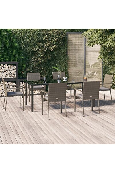 Concept Σετ επίπλων κήπου με μαξιλάρια, 7 τεμάχια, μαύρο/γκρι, πολυρατάν