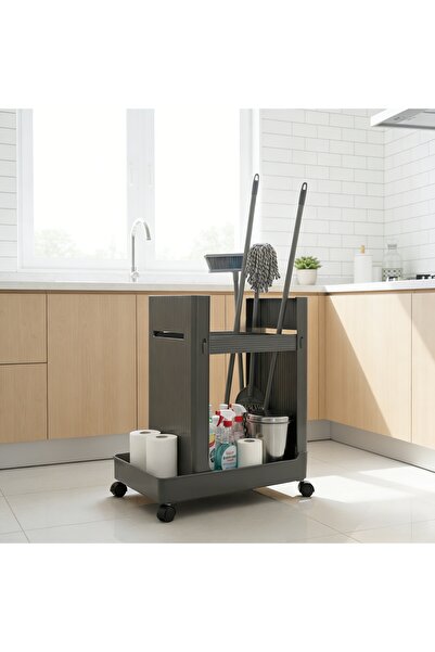 Shangxing عربة أدوات تنظيف متعددة الوظائف بعجلات، منظم للممسحة والمكنسة، 26×5...