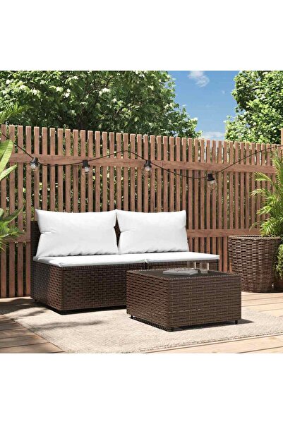 Concept Σετ επίπλων κήπου με μαξιλάρια, 3 τεμάχια, καφέ, πολυρατάν