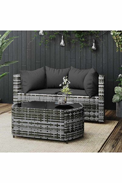 Concept Σετ επίπλων κήπου 3 τεμαχίων με μαξιλάρια, γκρι, πολυρατάν