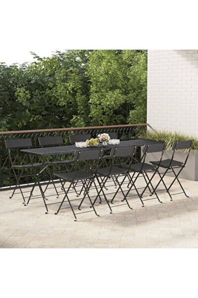 Concept Scaune de bistro pliante, 8 buc, negru, poliratan și oțel
