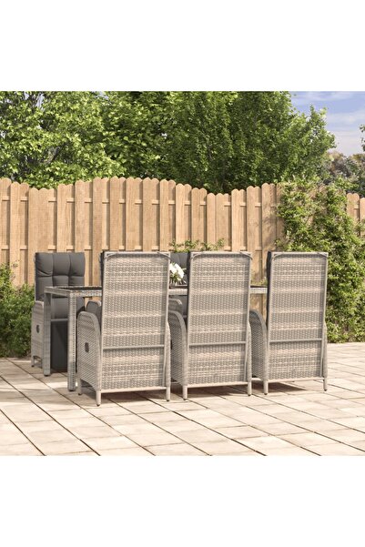 Concept Σετ επίπλων κήπου 7 τεμαχίων με μαξιλάρια, γκρι, πολυρατάν