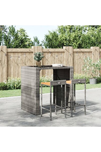 Concept Σκαμπό μπαρ, 2 τεμάχια, γκρι, πολυρατάν και μασίφ ξύλο ακακίας