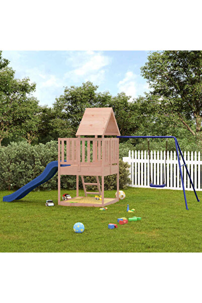 Concept Căsuță de joacă cu tobogan scară și leagăn, lemn masiv douglas