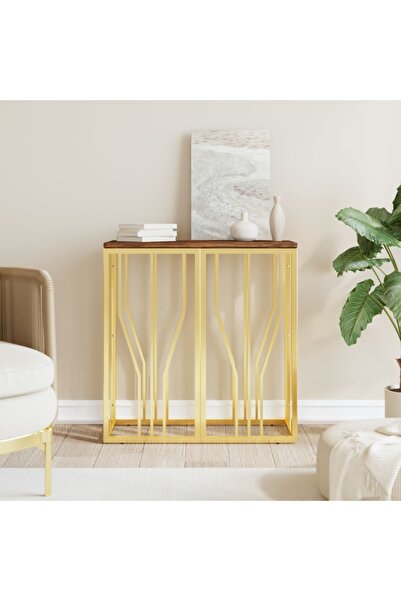 Concept Măsuță de cafea, auriu, oțel inoxidabil și lemn masiv reciclat