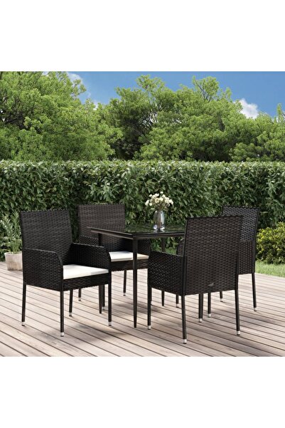 Concept Σετ ξαπλώστρας κήπου 5 τεμαχίων με μαξιλάρια, μαύρο, πολυρατάν