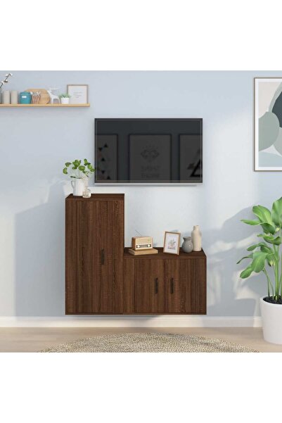 Concept Σετ ντουλαπιών τηλεόρασης, 2 τεμάχια, καφέ δρυς, επεξεργασμένο ξύλο