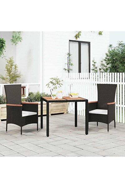 Concept Τραπέζι κήπου με ξύλινη επιφάνεια, μαύρο, πολυρατάν/μασίφ ξύλο ακακίας