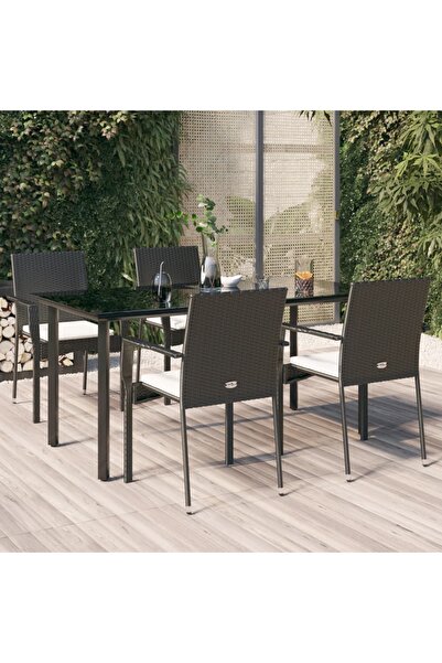 Concept Σετ ξαπλώστρας κήπου 5 τεμαχίων με μαξιλάρια, μαύρο, πολυρατάν