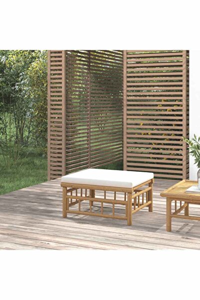 Concept Taburet de grădină cu pernă alb crem, bambus