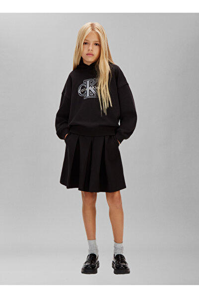 Calvin Klein Lastikli Bel Pilise Siyah Düz Kısa Kız Çocuk Etek IG0IG03059BEH