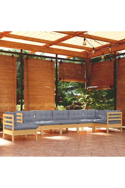 Concept Σετ επίπλων κήπου με μαξιλάρια, 8 τεμάχια, γκρι, μασίφ ξύλο πεύκου